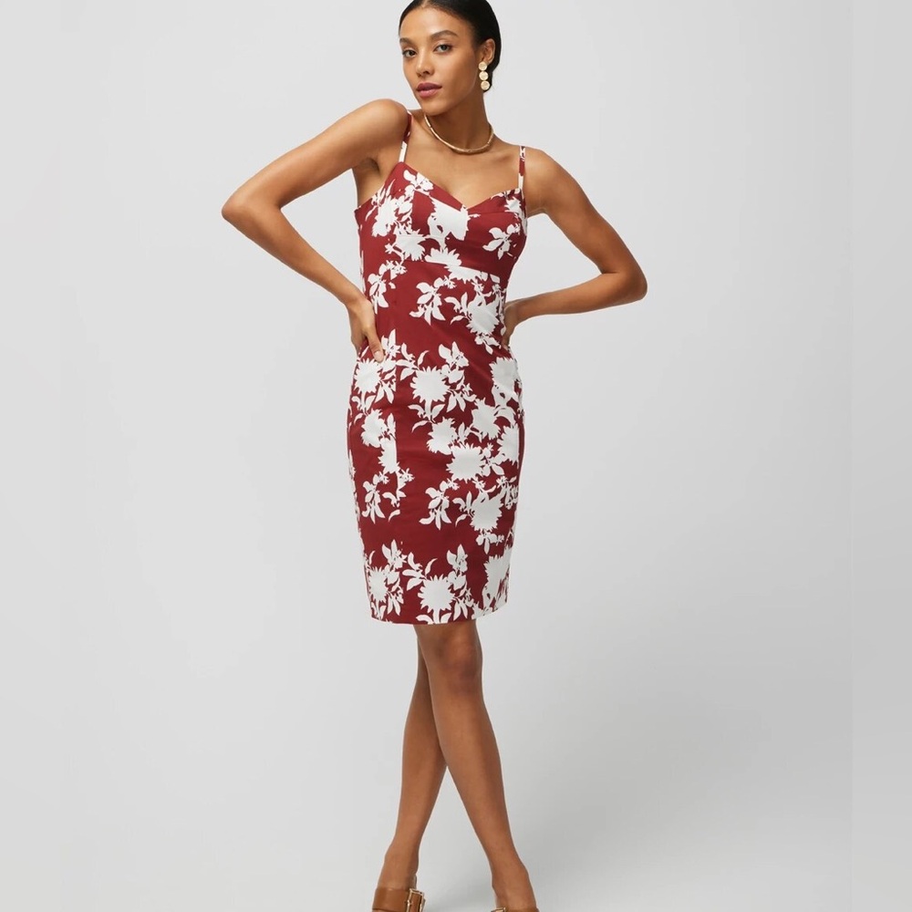 WHITE House Black Market Floral Bustier Sheath Dress Rust Red 10 New